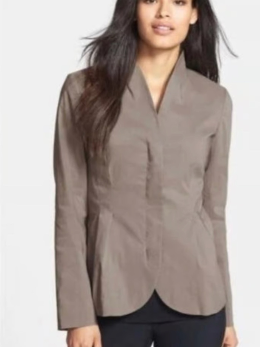 Eileen Fisher Taupe Ramie Cotton Zip Front Jacket